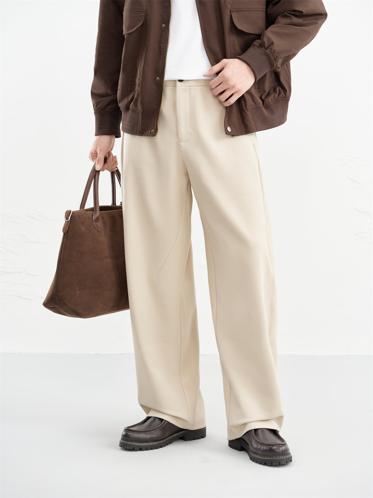 Men's Beige Relaxed Curved-Leg Sweatpants