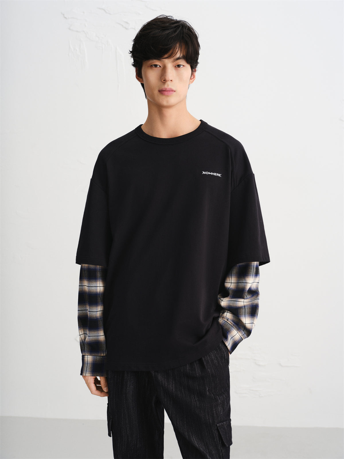 Men's Layered-Look Panel Long-Sleeve T-Shirt