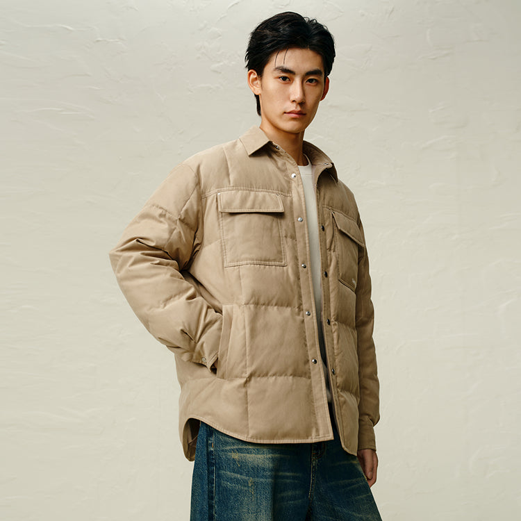 Men's Pocket Quilted Shirt Puffer Jacket