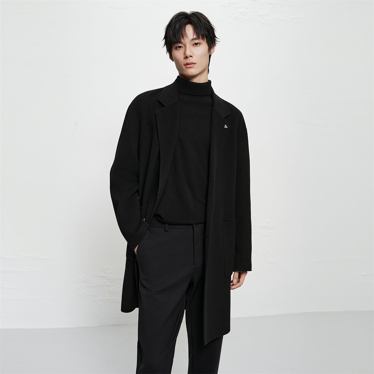Men's Black Wool-Blend Coat