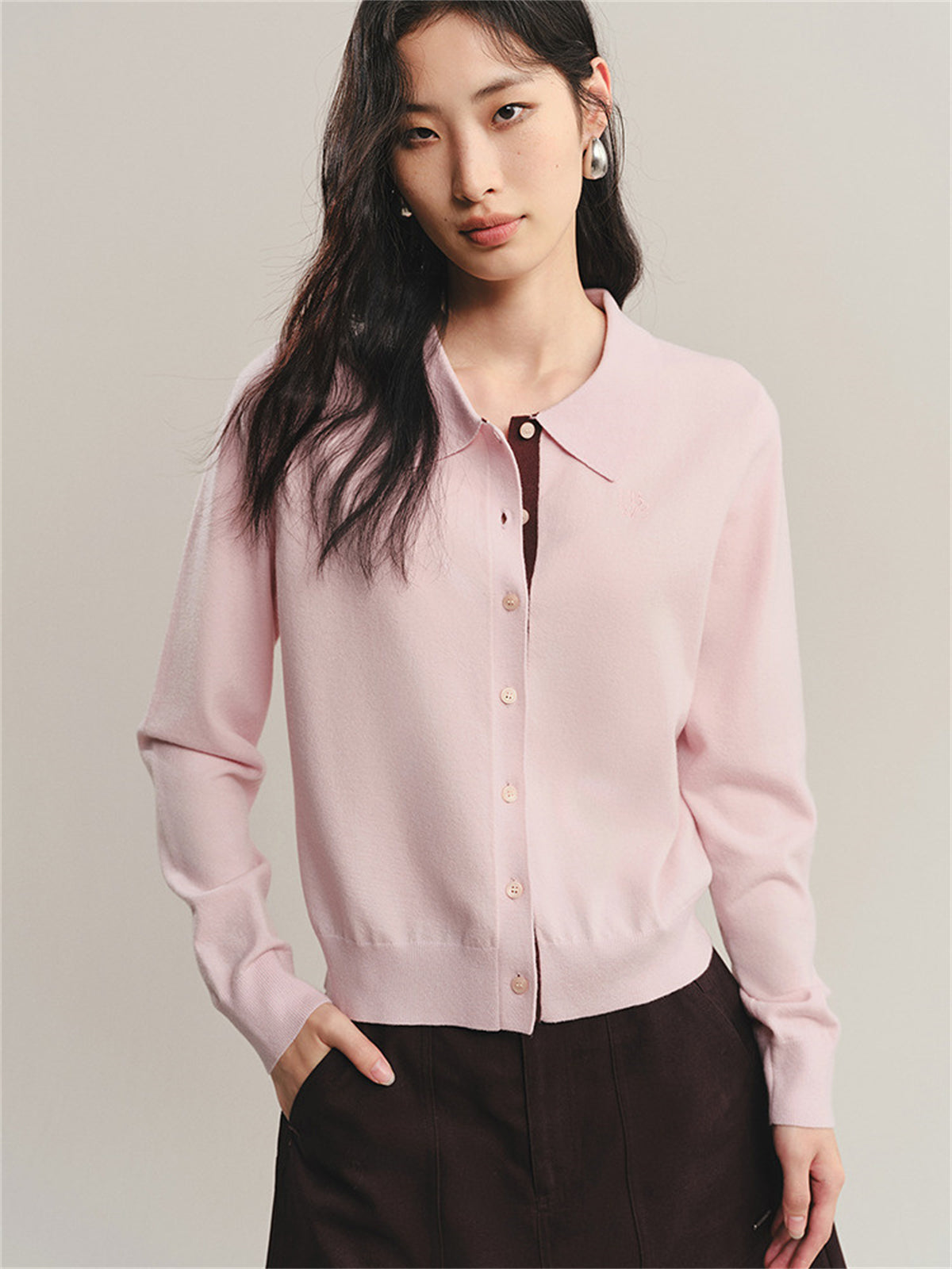 Women's Short Polo-Collar Cardigan
