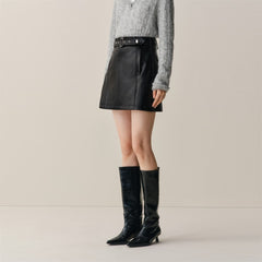 Women's Black PU A-Line Mini Skirt