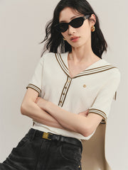 Women's Contrast-Trim Knit Top with Sailor Collar