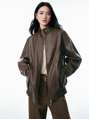 Women's Oversized Vintage Matte PU Jacket