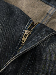 Men's Vintage Distressed Ripped Wide-Leg Cotton Jeans
