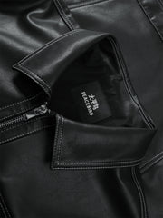 Men's Contrast-Stitch PU Leather Jacket