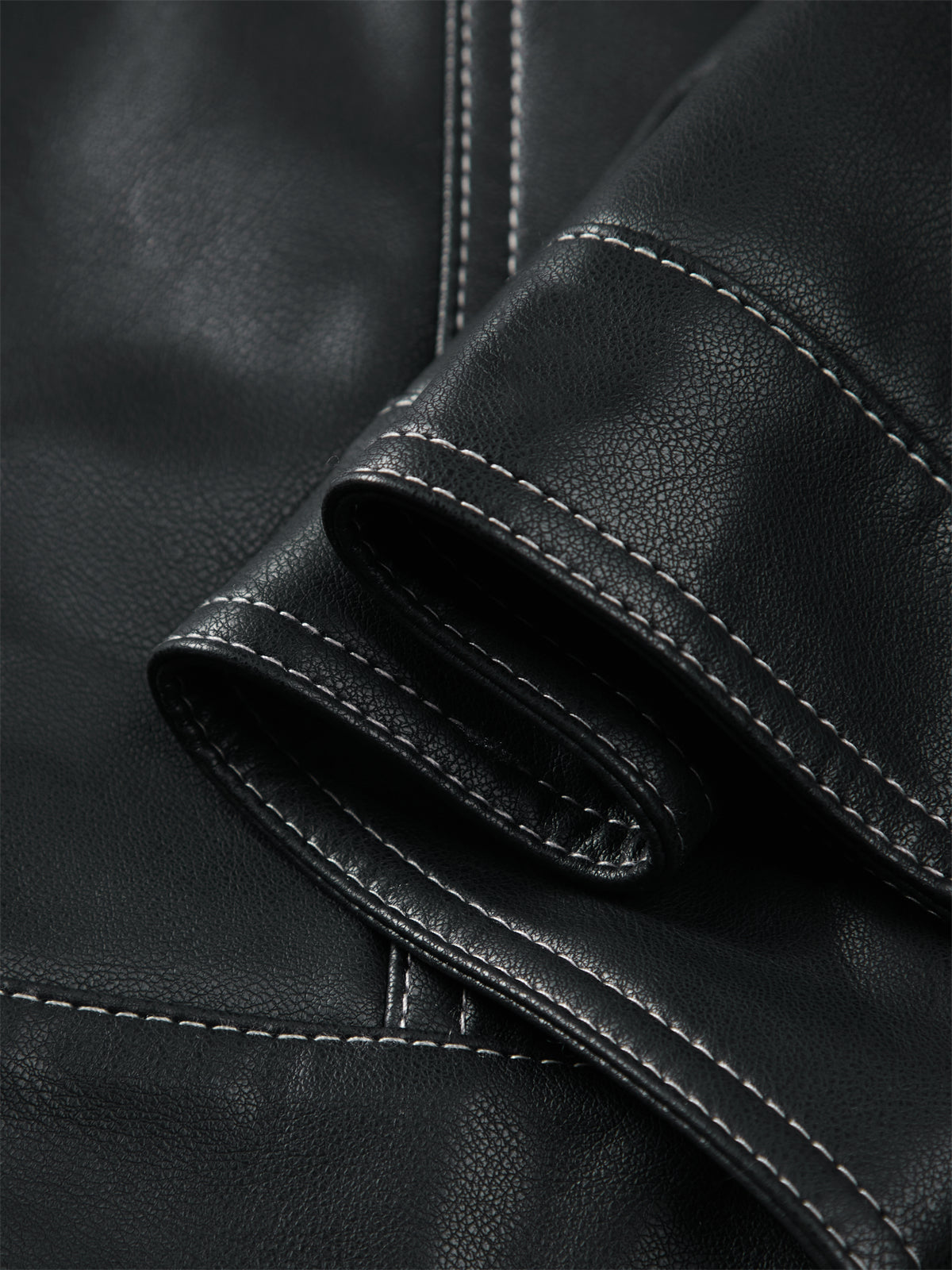 Men's Contrast-Stitch PU Leather Jacket