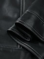 Men's Contrast-Stitch PU Leather Jacket