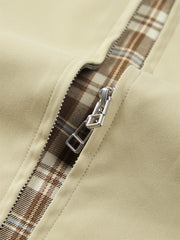 Men's Khaki Harrington Jacket with Plaid Lining