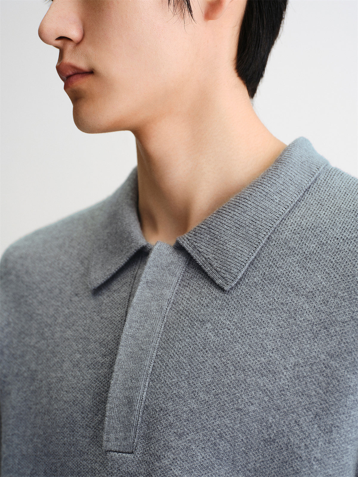 Men's Solid Color Polo-Collar Sweater