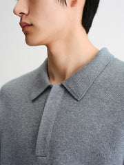 Men's Solid Color Polo-Collar Sweater
