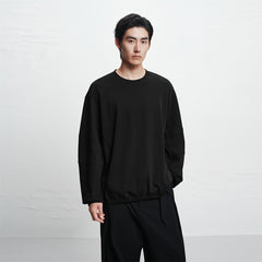 Men's Solid Pullover Sweatshirt with Elastic Hem