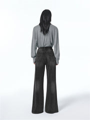 Women's Gradient Washed Flared Jeans with Split Hem