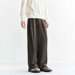 Men's Pleated Wide-Leg Fleece-Lined Suit Pants