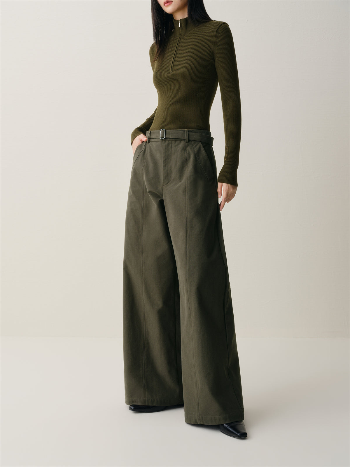Women's Wide-Leg Pants with Detachable Belt