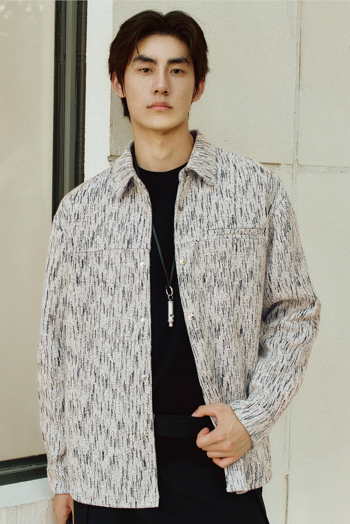 Men's Fleece-Lined Textured Tweed Shirt