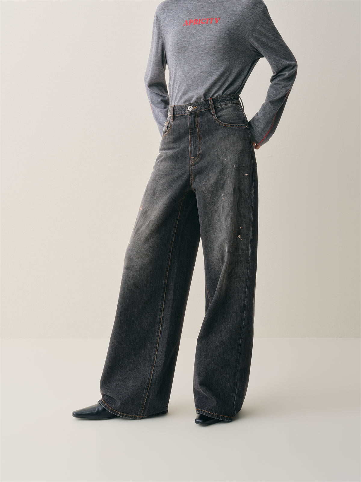 Women's High-Waist Ombre Splatter Wide-Leg Jeans