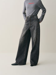 Women's High-Waist Ombre Splatter Wide-Leg Jeans
