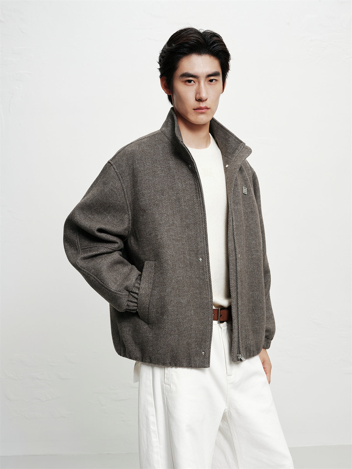 Men's Stand-Collar Wool-Blend Tailored Jacket