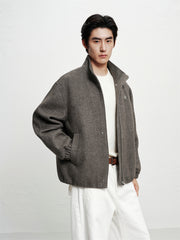 Men's Stand-Collar Wool-Blend Tailored Jacket