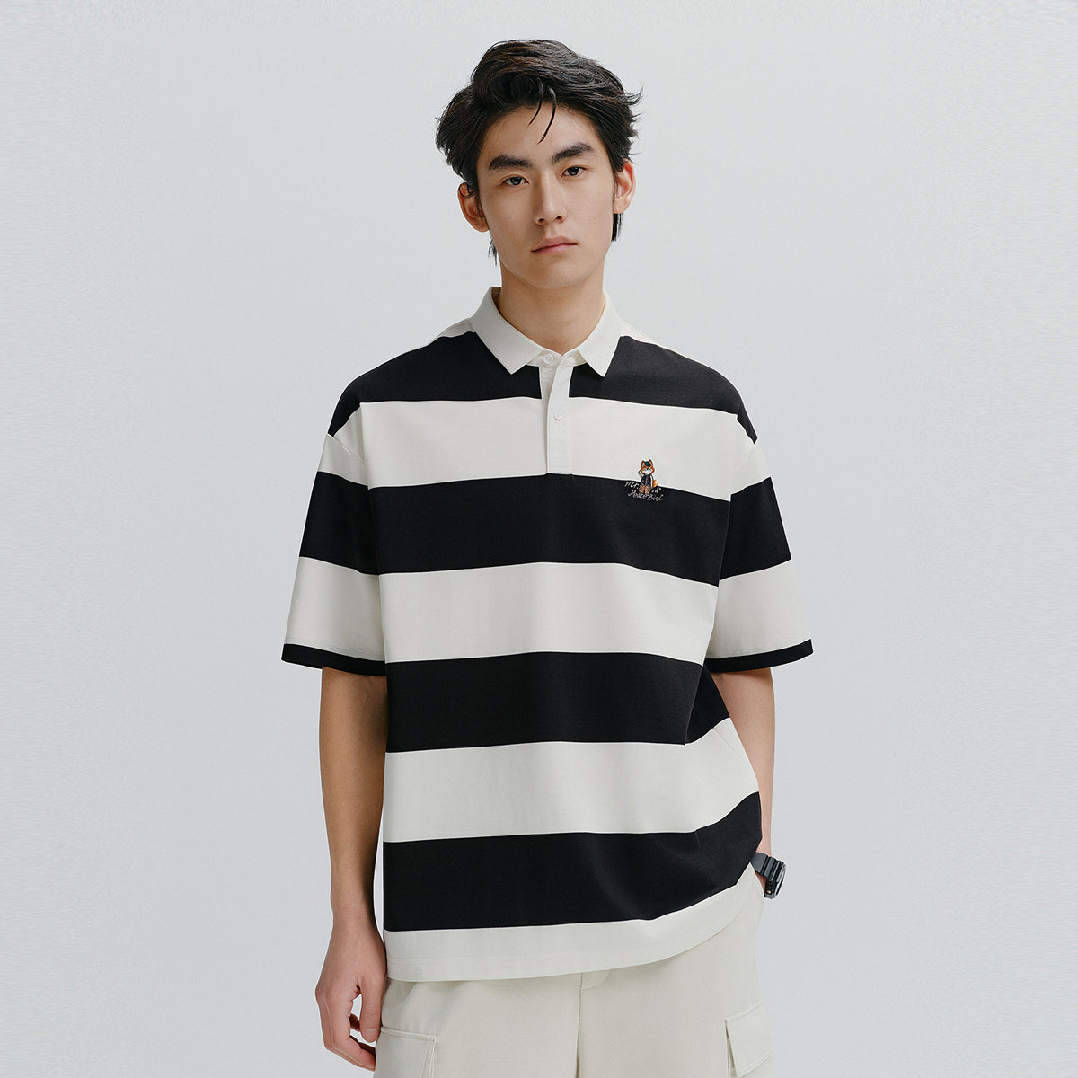 Men's Black & White Striped Soft Polo Shirt