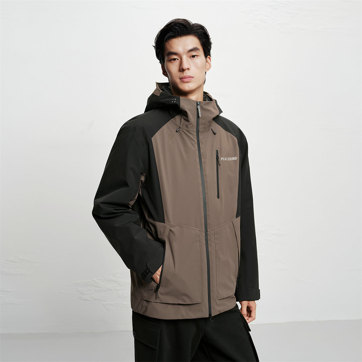 Men's Contrast-Panel Hooded Jacket | Peacebird Men Fashion – shop ...
