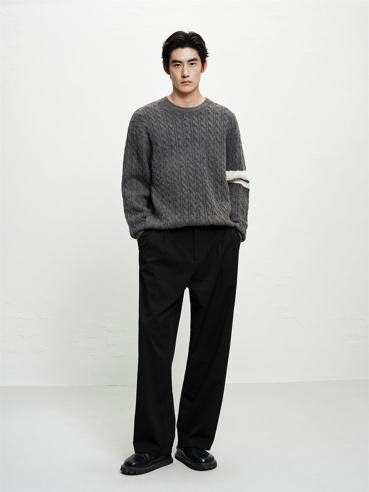 Men's Cable-Knit Contrast-Stripe Sweater