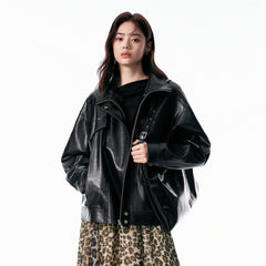 Women's Relaxed PU Moto Jacket