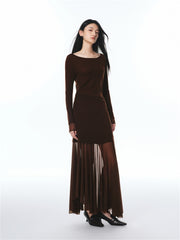 Women's Wool Blend Knit Dress with Mesh Panels