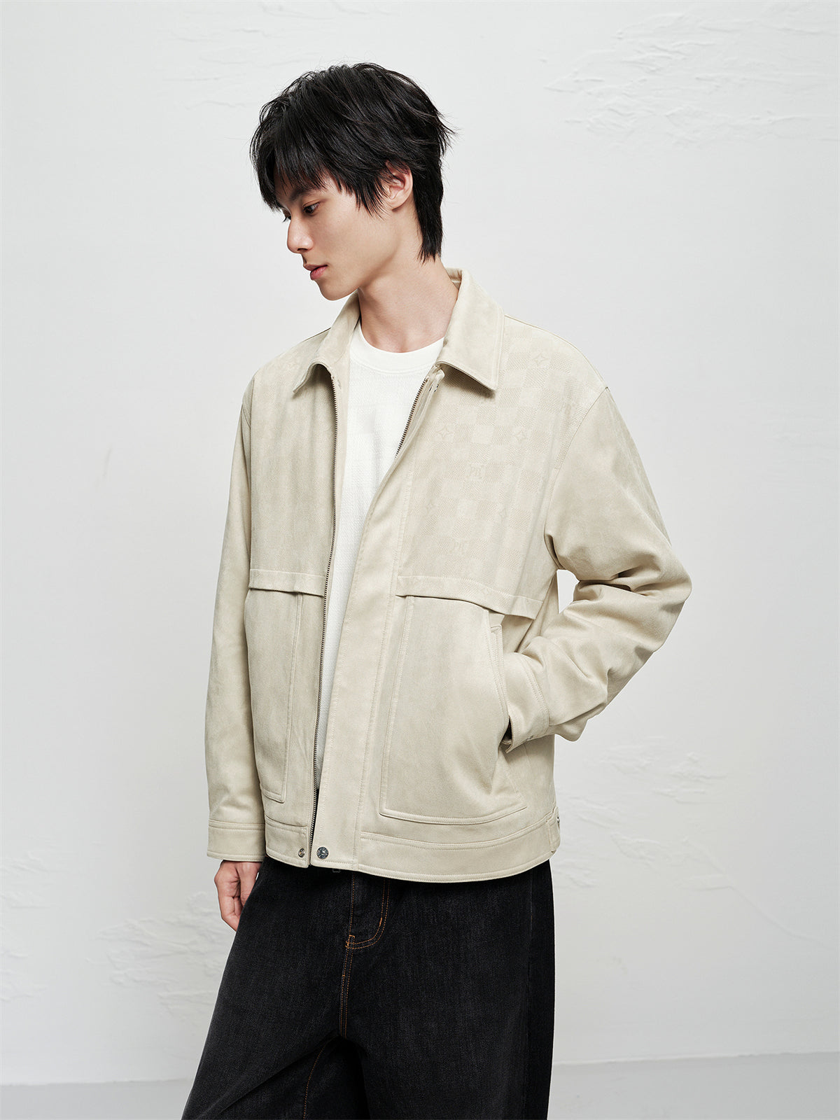 Men's Jacquard Faux Suede Down Jacket