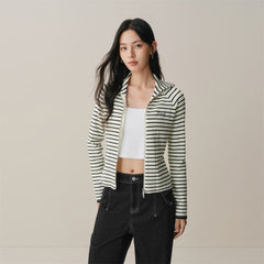 Women's Wool-Blend Striped Wide-Lapel Knit Sweater
