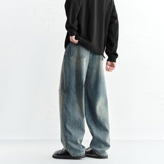 Men's Contrast Distressed Wide-Leg Jeans