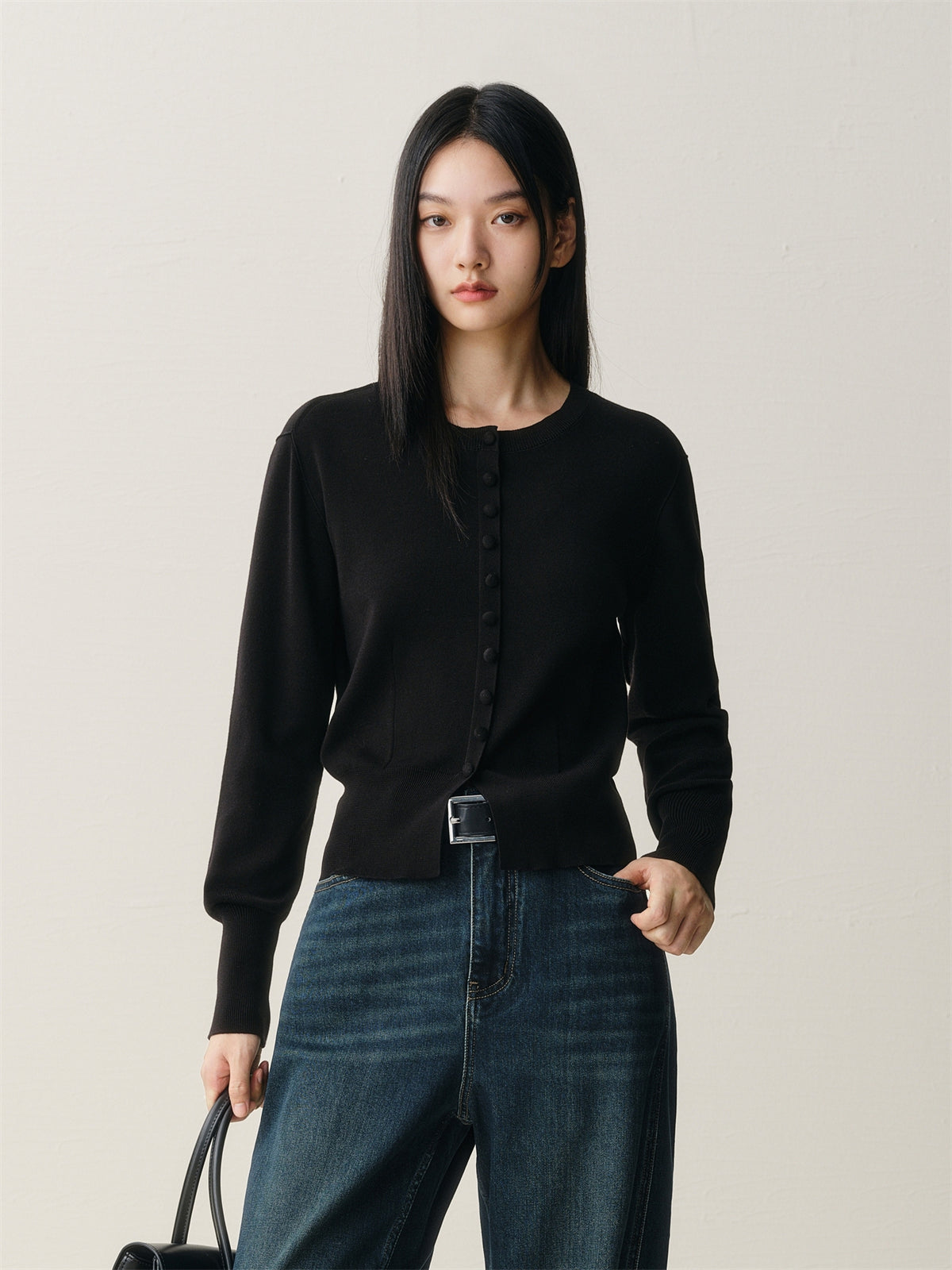 Women's Short Crewneck Knit Cardigan