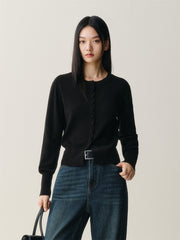 Women's Short Crewneck Knit Cardigan