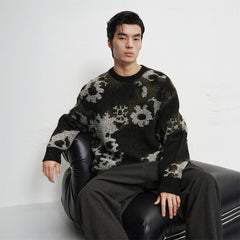Men's Allover Contrast Floral Jacquard Sweater