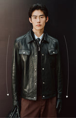 Men's Waxed Slim-Fit Leather Jacket