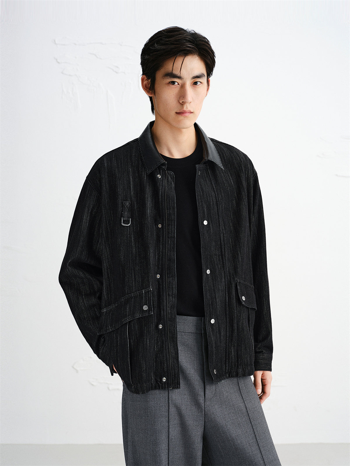 Men's Barn-Inspired Denim Jacket with PU Collar