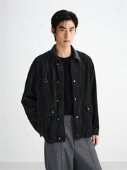 Men's Barn-Inspired Denim Jacket with PU Collar