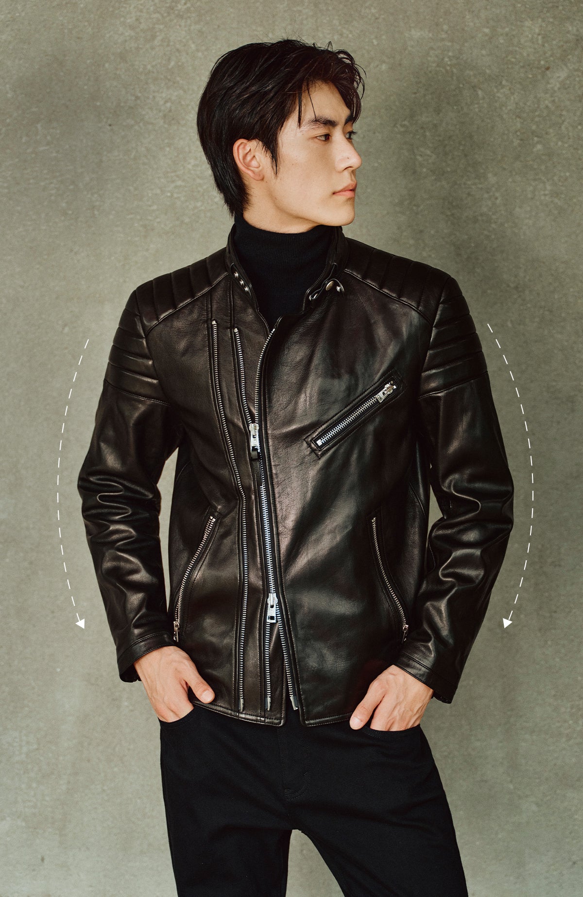 Men's Zip-Detail Moto Leather Jacket