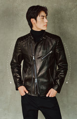 Men's Zip-Detail Moto Leather Jacket