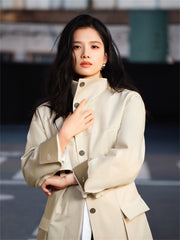 Women's Asymmetric Trench Jacket in Contrast Colors