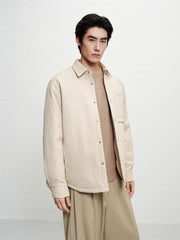 Men's Beige 3D Jacquard Down Shirt Jacket