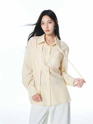 Women's Tencel-Cotton Blend Shirt with Flowing Tie