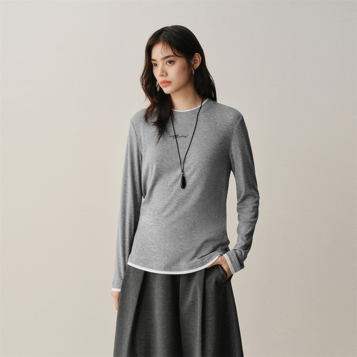 Men's Contrast Layered-Look Long-Sleeve T-Shirt