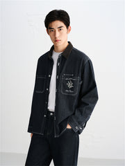 Men's Embroidered Shirt with Corduroy Panels