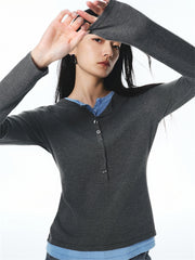 Women's Colorblock Layered-Look Slim Knit Top