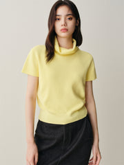 Women's Wool-Blend Drape-Neck Short-Sleeve Knit Top