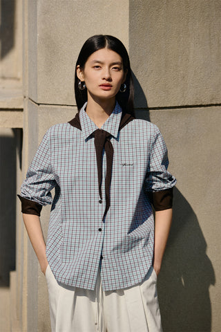 Peacebird Women *US Final Sale* Women's Plaid Shirt with Detachable Cape