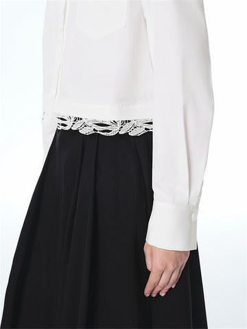Women's Cropped Shirt with Lace Panels