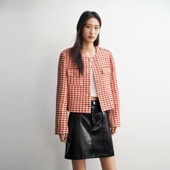 Women's Cropped Tweed-Texture Round-Neck Jacket